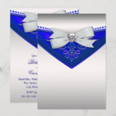 ホワイトダイヤモンド ロイヤルブルー 誕生日パーティー招待状 招待状 (正面/裏面)