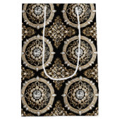 ホワイトダイヤモンド、金ゴールド縁どマンダラグラマーデザイン ミディアムペーパーバッグ (裏面)