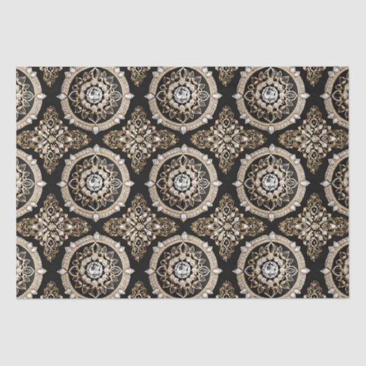 ホワイトダイヤモンド、金ゴールド縁どマンダラグラマーデザイン 薄葉紙 (正面)