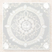 ホワイトダイヤモンド、金ゴールド縁どマンダラデザイン ガラスコースター (裏面)