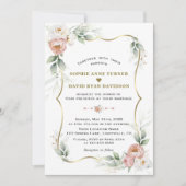 ホワイトダスティバラフローラ金ゴールドエアリーグリーン結婚ズ 招待状 (正面)