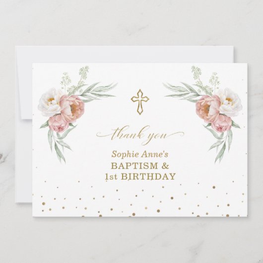 ホワイトダスティバラフローラ1st誕生日バプテスマ サンキューカード (正面)