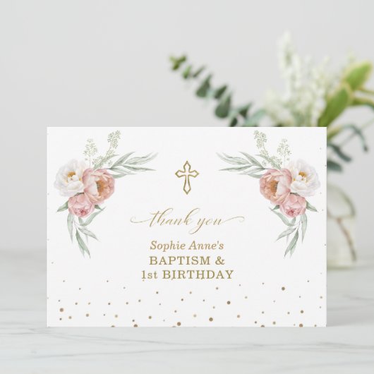 ホワイトダスティバラフローラ1st誕生日バプテスマ サンキューカード (スタンド正面)