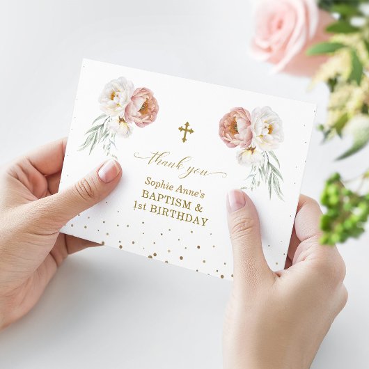 ホワイトダスティバラフローラ1st誕生日バプテスマ サンキューカード