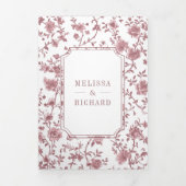 ホワイトダスティバラChinoiserieクレストQRコード結婚ズ 三つ折り招待状 (カバー)