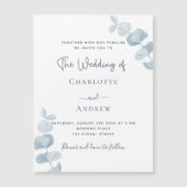 ホワイトダスティブルーユーカリ結婚プトゥスの贅沢 マグネット招待状 (正面)