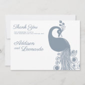 ホワイトダスティブルー王室のクジャクエレガントありがとう 招待状 (正面)