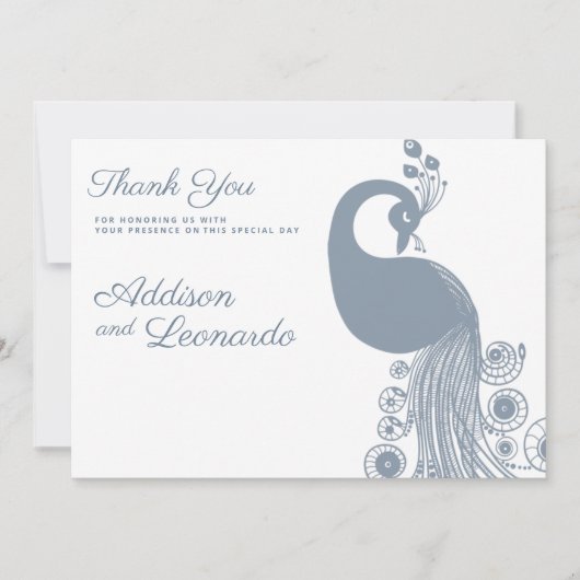 ホワイトダスティブルー王室のクジャクエレガントありがとう 招待状 (正面)