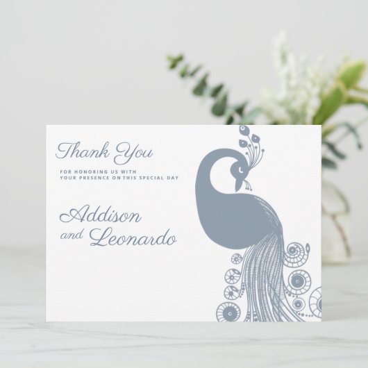 ホワイトダスティブルー王室のクジャクエレガントありがとう 招待状 (スタンド正面)