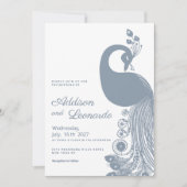 ホワイトダスティブルー王室のピーコックエレガントな結婚式 招待状 (正面)