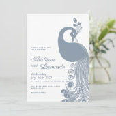 ホワイトダスティブルー王室のピーコックエレガントな結婚式 招待状 (スタンド正面)