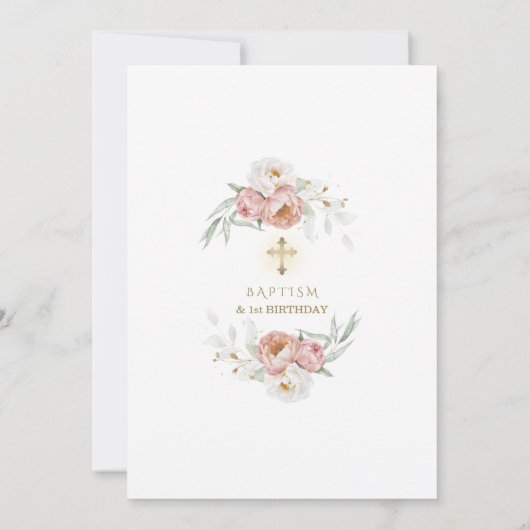 ホワイトダスティーバラフラワーファースト誕生日&バプテスマ 招待状 (裏面)