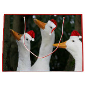 ホワイトダックおもしろいズインレッドサンタキャップスホリデー ラージペーパーバッグ (正面)