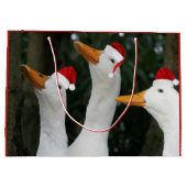 ホワイトダックおもしろいズインレッドサンタキャップスホリデー ラージペーパーバッグ (裏面)