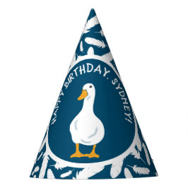 ホワイトダックアンドフェザーネイビーブルー誕生日 パーティーハット
