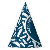 ホワイトダックアンドフェザーネイビーブルー誕生日 パーティーハット (左)