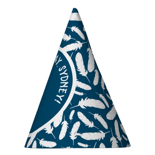 ホワイトダックアンドフェザーネイビーブルー誕生日 パーティーハット (右)