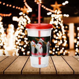 ホワイトダックス赤いサンタハッツホリデーを着て アクリルタンブラー