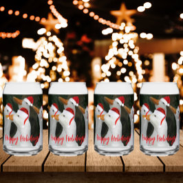 ホワイトダックス赤いサンタハッツホリデーを着て ガラス缶