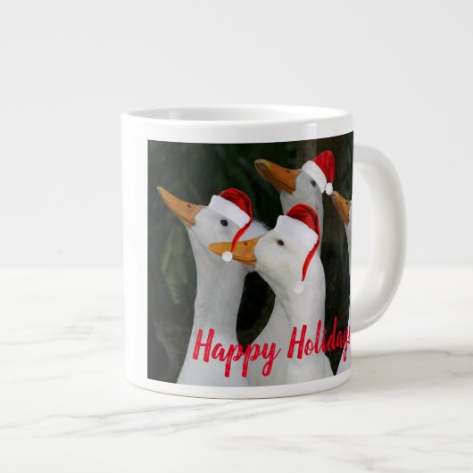 ホワイトダックス赤いサンタハッツホリデーを着て ジャンボコーヒーマグカップ (正面右)