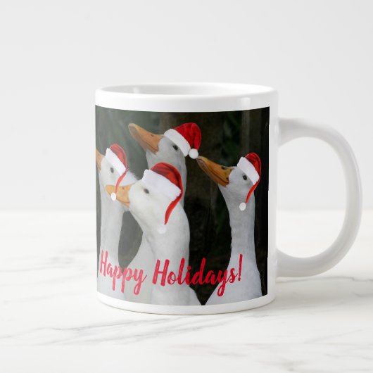 ホワイトダックス赤いサンタハッツホリデーを着て ジャンボコーヒーマグカップ (右)