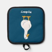 ホワイトダックパーソナライズされたイラストレーションオンブルー 鍋敷き (正面)