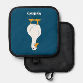 ホワイトダックパーソナライズされたイラストレーションオンブルー 鍋敷き (正面/裏面)