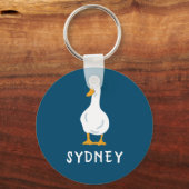 ホワイトダックパーソナライズされたイラストレーションネイビーブルー キーホルダー (正面)