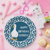 ホワイトダックパーソナライズされたイラストレーションネイビーブルー ペーパープレート (パーティー)