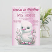 ホワイトダックピンクフローラベビーシャワー招待状 招待状 (スタンド正面)