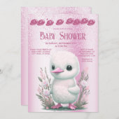 ホワイトダックピンクフローラベビーシャワー招待状 招待状 (正面/裏面)