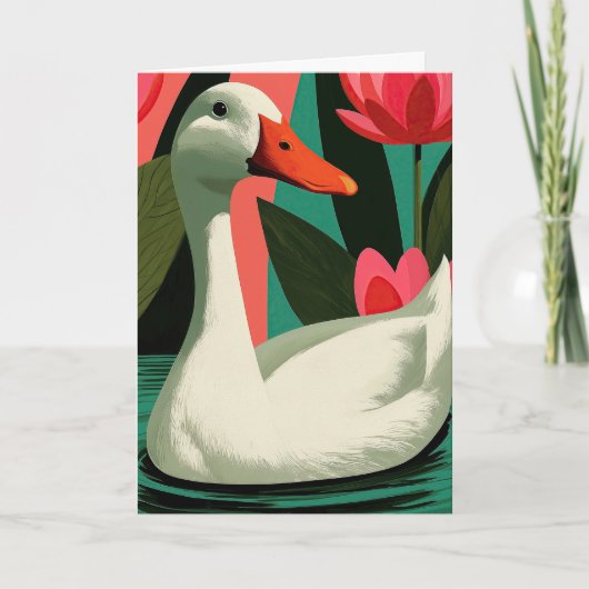 ホワイトダック蓮池の植物画 カード (正面)