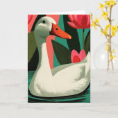 ホワイトダック蓮池の植物画 カード (黄色い花)