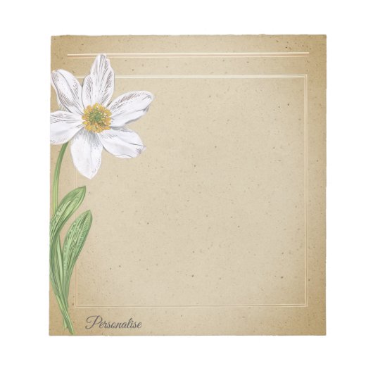 ホワイトダッフォディルフラワーヴィンテージオールド紙パーソナル ノートパッド (正面)