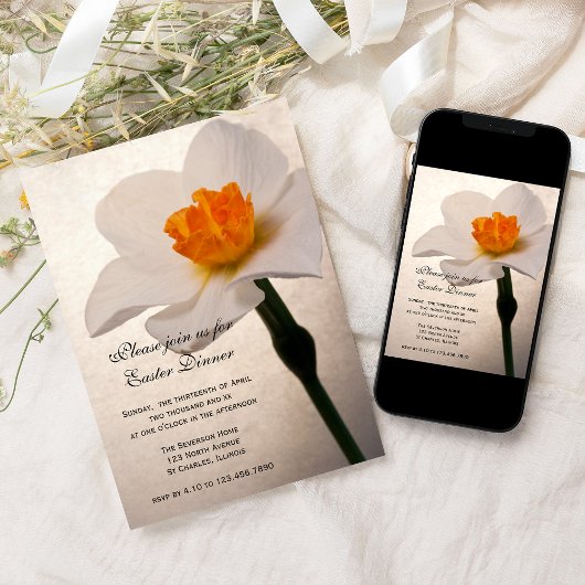 ホワイトダフォディルイースターディナー招待状 招待状