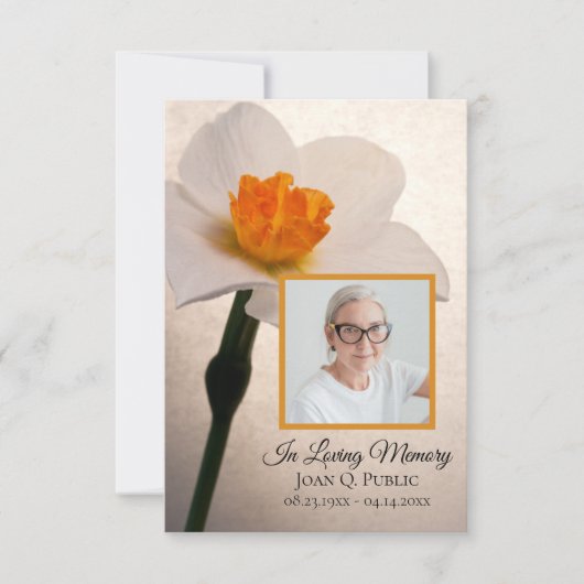 ホワイトダフォディル春葬儀記念悔やみや弔慰 サンキューカード (正面)