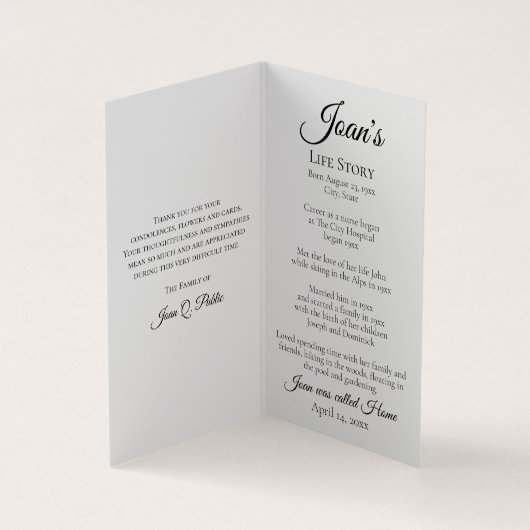 ホワイトダフォディル春葬儀記念祈りの言葉 名刺 (内部)