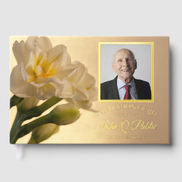 ホワイトダブルダフォディルお祝いの生涯の記念碑 ゲストブック