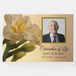 ホワイトダブルダフォディルお祝いの生涯の記念碑 ゲストブック