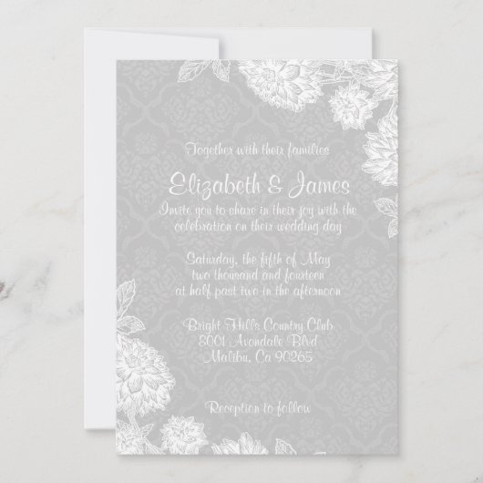 ホワイトダマエレガントスクウェディング招待状 招待状 (正面)