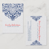 ホワイトダマエレガントスクダークブルーヴィンテージレース 名刺 (正面/裏面)