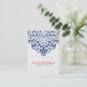 ホワイトダマエレガントスクダークブルーヴィンテージレース 名刺 (スタンド正面)