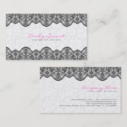 ホワイトダマエレガントスブラックレース 名刺 (正面/裏面)