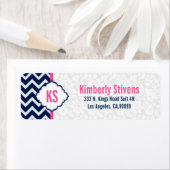 ホワイトダマスクとネイビーブルーシェブロン ラベル (インサイチュ)