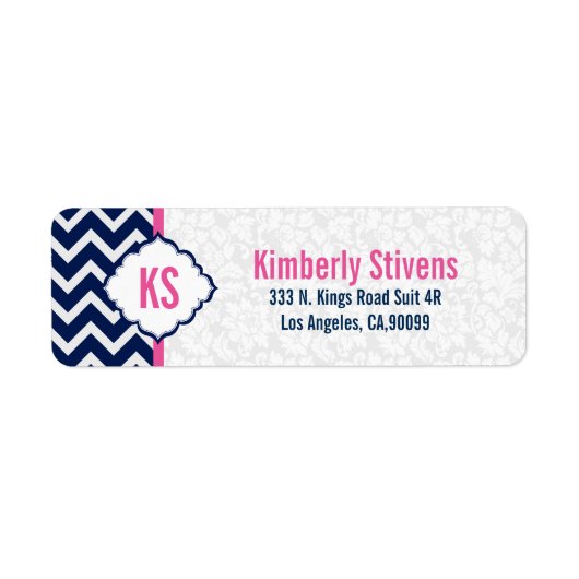 ホワイトダマスクとネイビーブルーシェブロン ラベル (正面)