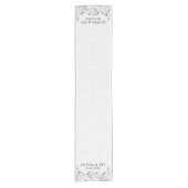 ホワイトダマスクとバラ – 日付を保存 ショートテーブルランナー (正面)