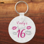 ホワイトダマスクとピンクとグレーのグリッター キーホルダー (正面)