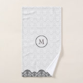 ホワイトダマスクとブラックレース バスタオルセット (ハンドタオル)