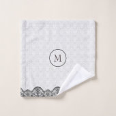 ホワイトダマスクとブラックレース バスタオルセット (ウォッシュタオル)