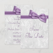 ホワイトダマスクと偽の蝶結びでSave The Date セーブザデート (正面/裏面)